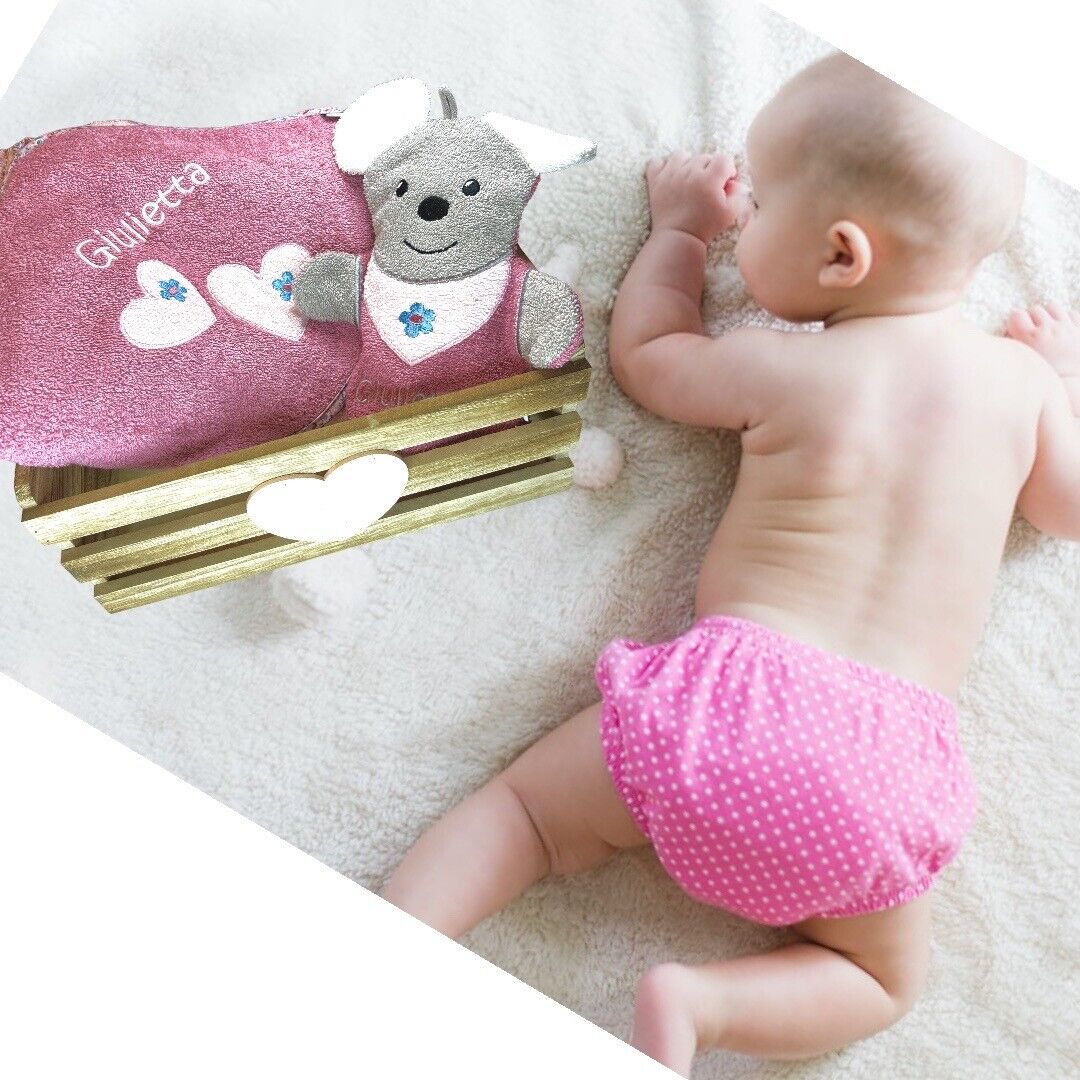 Kapuzenhandtuch 100x100cm und Waschhandschuh Set mit Name aufgestickt Mabel Maus Sterntaler