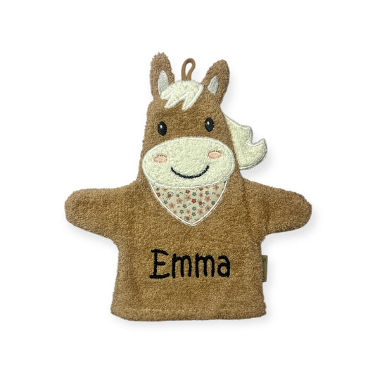 Spiel-Waschhandschuh mit Name, Pferd Sunny, Sterntaler, personalisiert