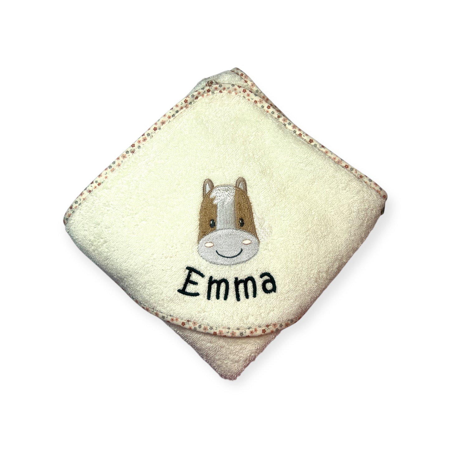 Kapuzenhandtuch 100x100cm und/oder Waschhandschuh mit Name aufgestickt Pferd Sunny Sterntaler