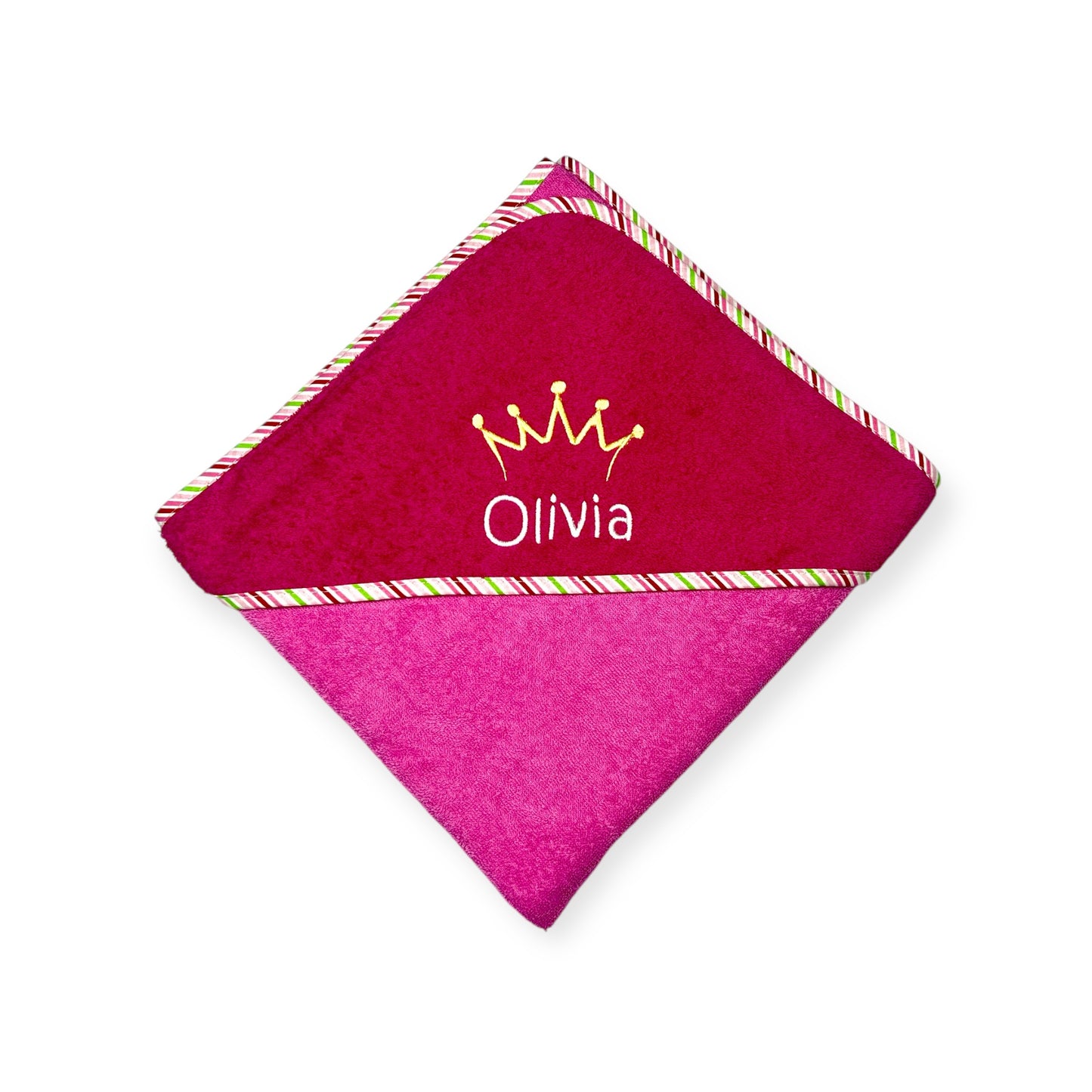 Kapuzenhandtuch Krönchen 80x80cm oder 100x100cm mit Name und Geburtsdaten bestickt, Geschenk zur Geburt, fürs Baby