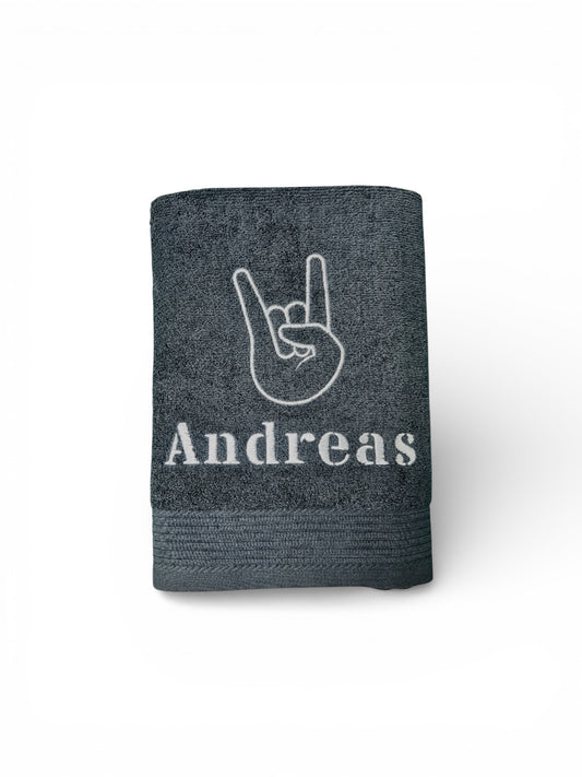 Metalhand / Rockhand Handtuch mit Name, Handtuch, Sauna, Wellness, Duschtuch, Geschenk