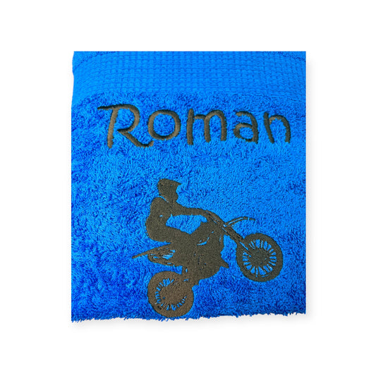 Motocross Biker Handtuch mit Name