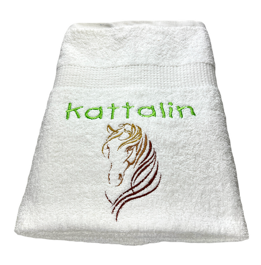 Pferdekopf Handtuch mit Name Sauna Wellness Duschtuch Saunatuch Geschenk Kinder