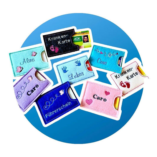 Kartenhülle bestickt nach Wunsch, schönes Geschenk, Krankenkarte, EC-Karte, Filz