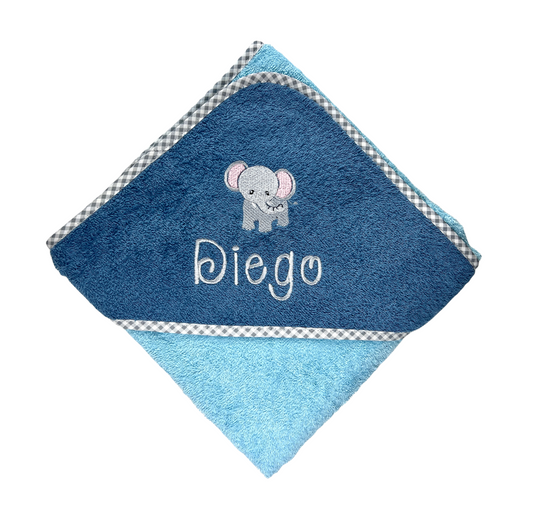 Elefanten Kapuzenhandtuch mit Name, schönes Geschenk für's Baby oder Kleinkind