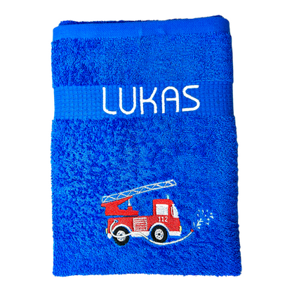 Feuerwehr Handtuch Set mit Name Handtücher Waschlappen 50x100 cm Geschenk Kinder