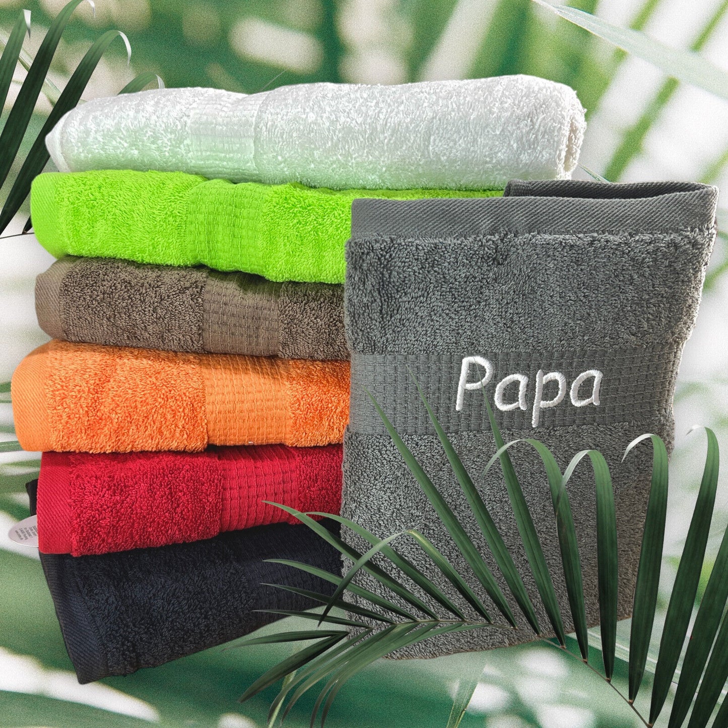 Handtuch Set mit Name auf Bordüre bestickt, Duschhandtuch, Gästehandtuch, Sauna