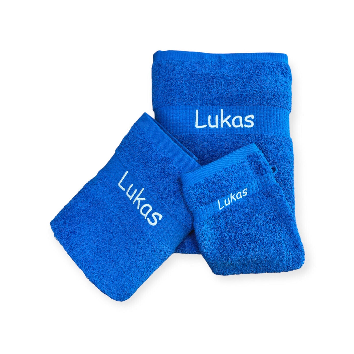 Handtuch Set mit Name auf Bordüre bestickt, Duschhandtuch, Gästehandtuch, Sauna