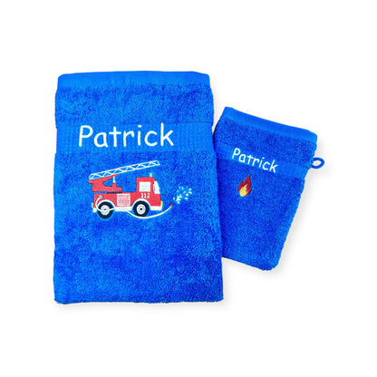 Feuerwehr Handtuch Set mit Name Handtücher Waschlappen 50x100 cm Geschenk Kinder