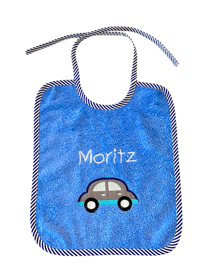 Lätzchen bestickt mit Auto, Ampel und Name, Geschenk fürs Baby