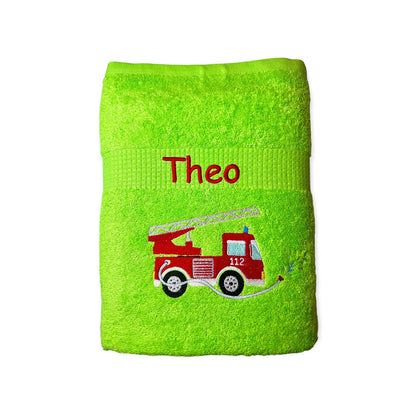 Feuerwehr Handtuch Set mit Name Handtücher Waschlappen 50x100 cm Geschenk Kinder