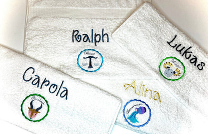 Sternzeichen Handtuch mit Name bestickt, Duschhandtuch, Badetuch, Sauna, baden