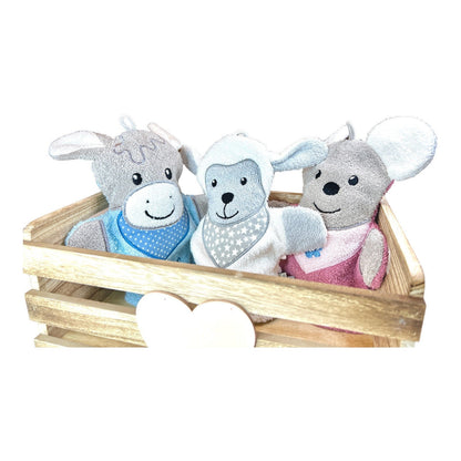 Spiel-Waschhandschuh mit Name, Emmi Esel, Mabel Maus, Sterntaler