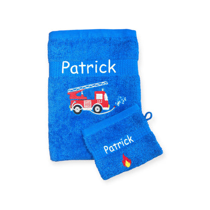 Feuerwehr Handtuch Set mit Name Handtücher Waschlappen 50x100 cm Geschenk Kinder