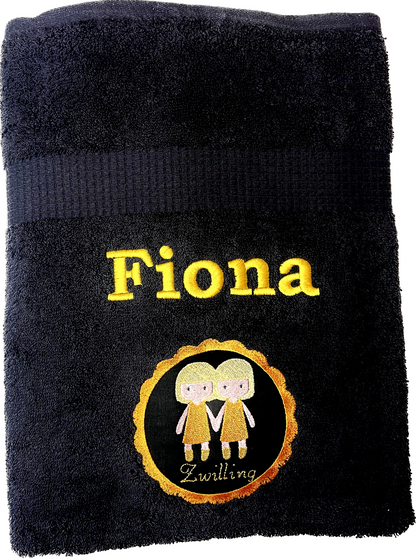 Sternzeichen Handtuch mit Name bestickt, Duschhandtuch, Badetuch, Sauna, baden