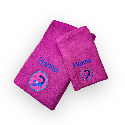 Sternzeichen Handtuch mit Name bestickt, Duschhandtuch, Badetuch, Sauna, baden