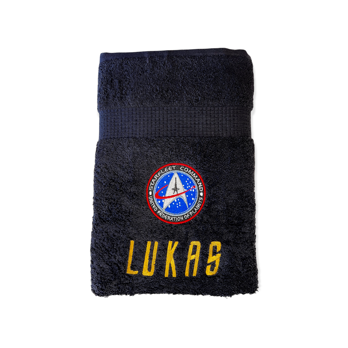 Handtuch mit Namen und Science-Fiction Logo, Handtuch, Duschtuch, Saunatuch