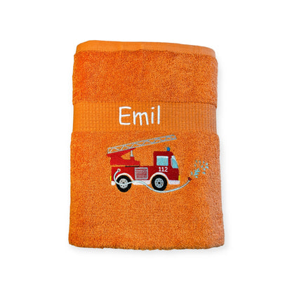 Feuerwehr Handtuch Set mit Name Handtücher Waschlappen 50x100 cm Geschenk Kinder