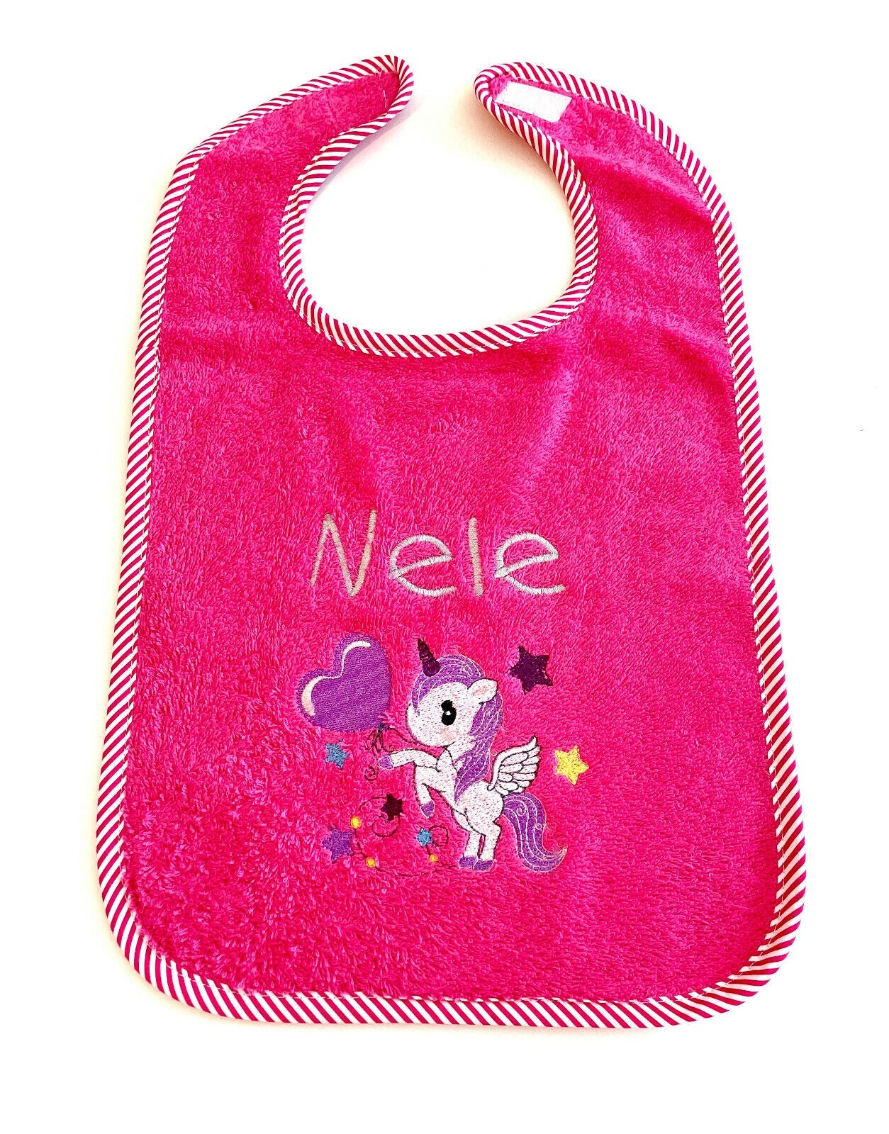 Baby Lätzchen bestickt mit Einhorn und Name, Geschenk fürs Baby