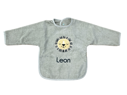 Ärmellatz mit Name, Sterntaler Leo Löwe, steingrau, Geschenk zum 1. Geburtstag, Baby