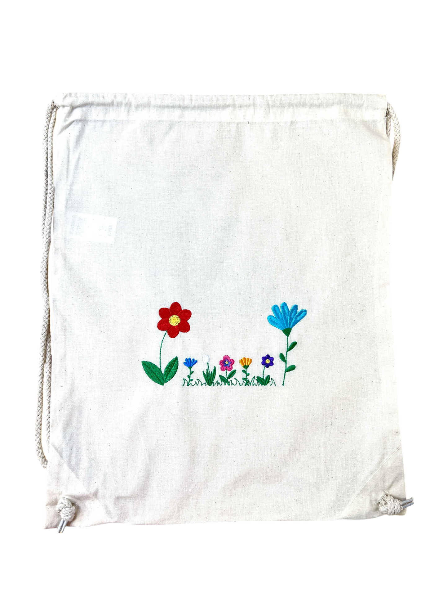 Personalisierter Baumwollturnbeutel mit Blumenstickerei – 100 % Baumwolle
