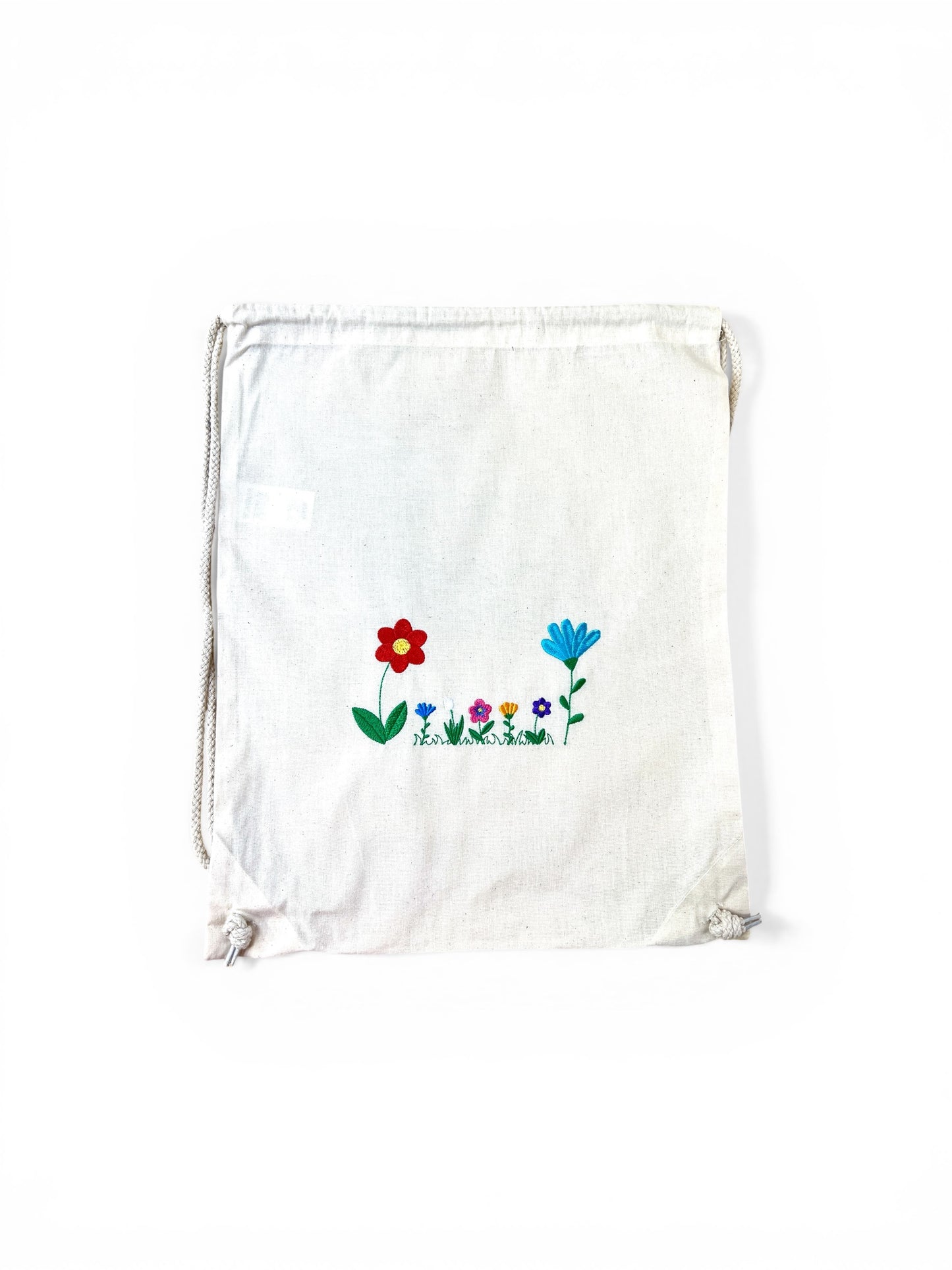 Personalisierter Baumwollturnbeutel mit Blumenstickerei – 100 % Baumwolle