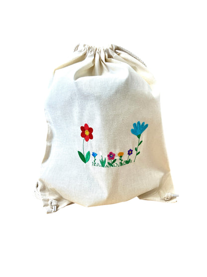 Personalisierter Baumwollturnbeutel mit Blumenstickerei – 100 % Baumwolle