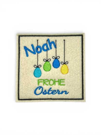 Oster Glasuntersetzer mit Name und Bild bestickt aus Filz, personalisiert
