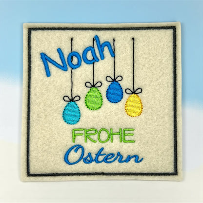 Oster Glasuntersetzer mit Name und Bild bestickt aus Filz, personalisiert