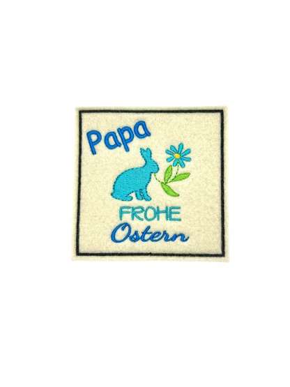 Oster Glasuntersetzer mit Name und Bild bestickt aus Filz, personalisiert