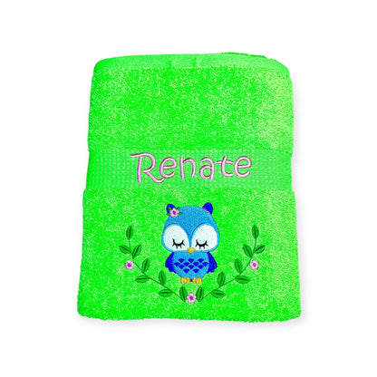 Eulen Handtuch mit Name Sauna Wellness Duschtuch Saunatuch Geschenk Kinder