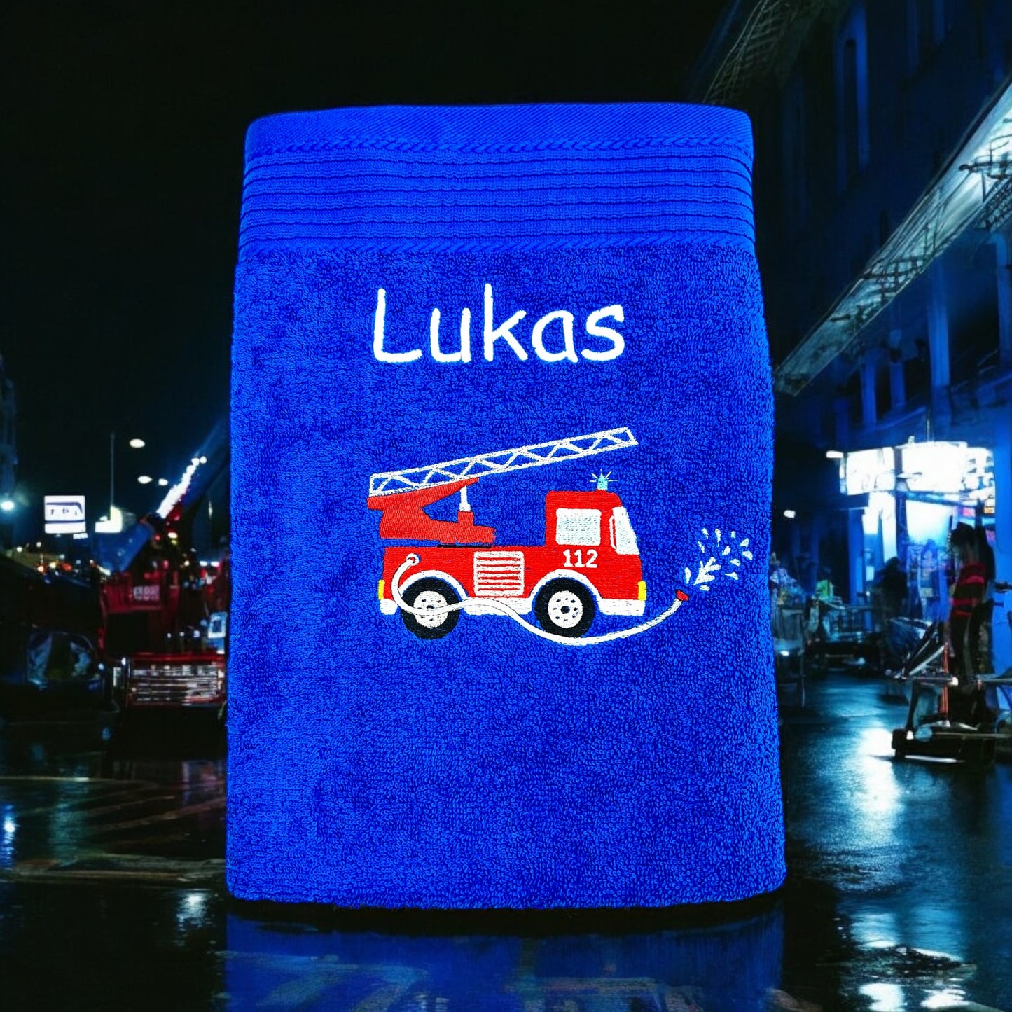 Feuerwehr Handtuch mit Name Duschtuch Kinder Auto Strand personalisiert baden