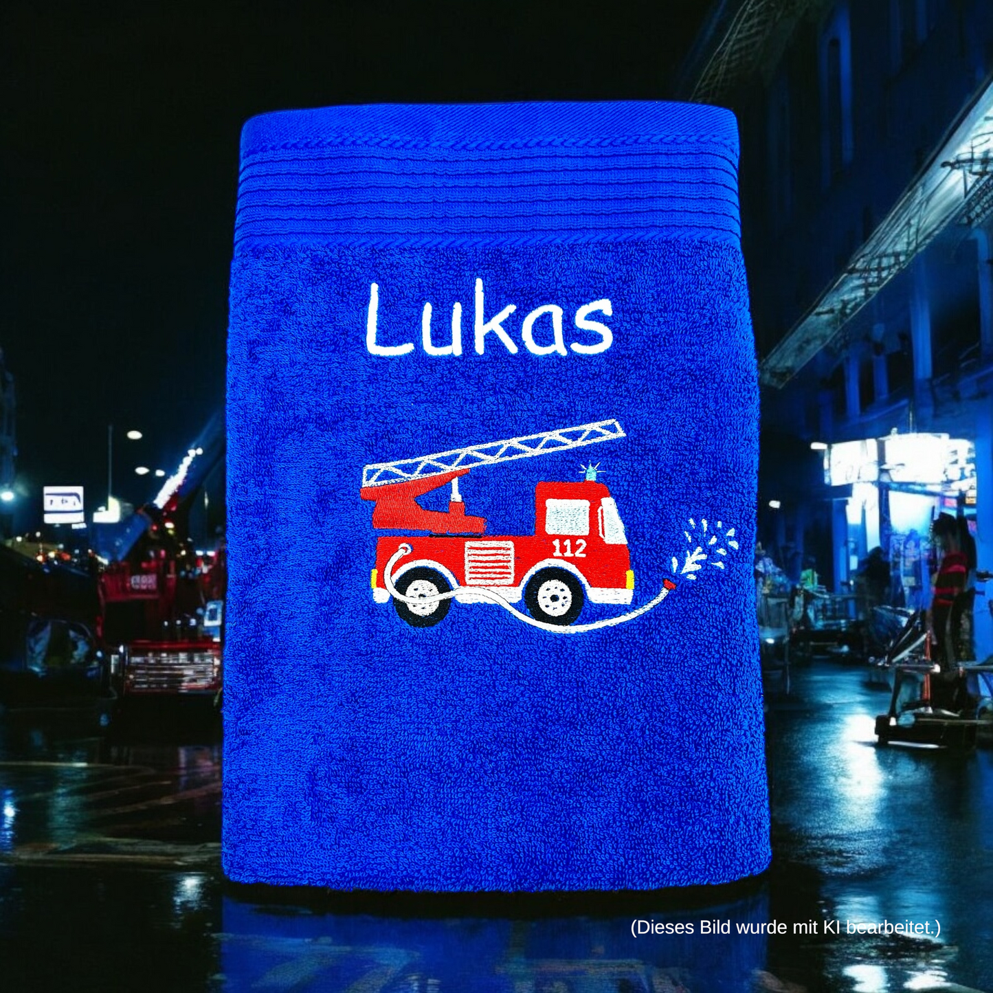 Feuerwehr Handtuch mit Name Duschtuch Kinder Auto Strand personalisiert baden
