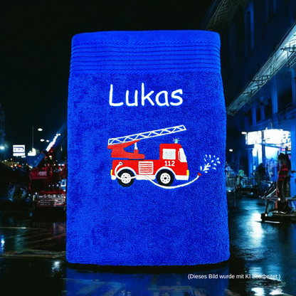 Feuerwehr Handtuch mit Name Duschtuch Kinder Auto Strand personalisiert baden