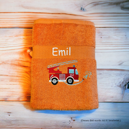 Feuerwehr Handtuch mit Name Duschtuch Kinder Auto Strand personalisiert baden