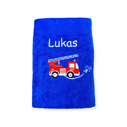 Feuerwehr Handtuch mit Name Duschtuch Kinder Auto Strand personalisiert baden