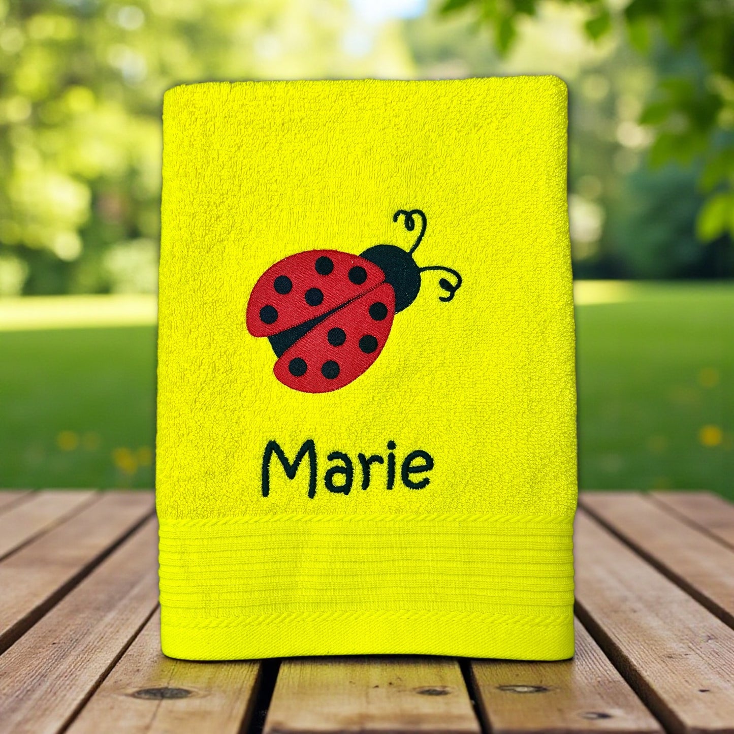 Marienkäfer Handtuch mit Name, Handtuch, Sauna, Wellness, Duschtuch, Geschenk