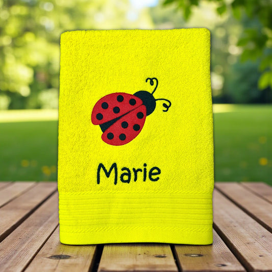 Marienkäfer Handtuch mit Name, Handtuch, Sauna, Wellness, Duschtuch, Geschenk