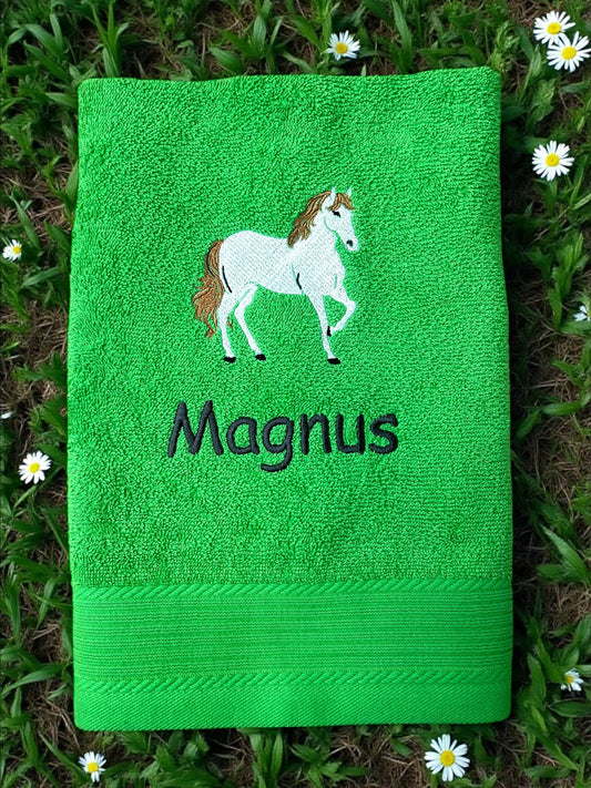 Pferd Handtuch mit Name, Handtuch, Sauna, Wellness, Duschtuch, Geschenk für Mädchen