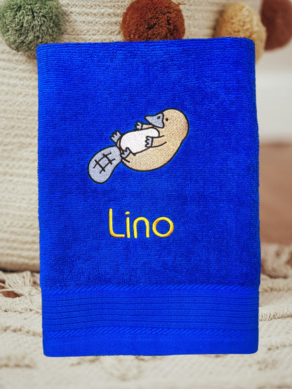 Schnabeltier Handtuch mit Name, Handtuch, Sauna, Wellness, Duschtuch, süßes Geschenk