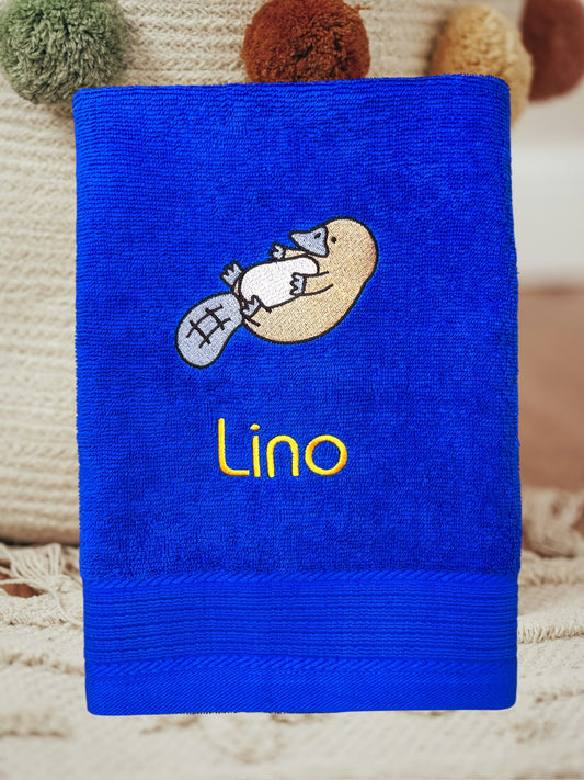 Schnabeltier Handtuch mit Name, Handtuch, Sauna, Wellness, Duschtuch, süßes Geschenk