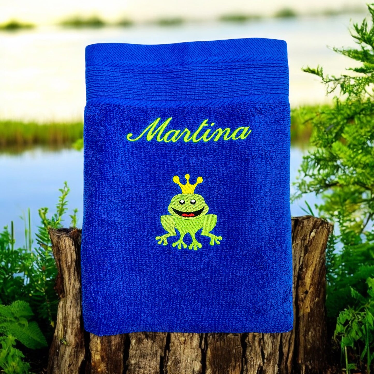 Handtuch mit Froschkönig und Name, Handtuch, Sauna, Wellness, Duschtuch