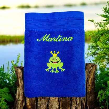 Handtuch mit Froschkönig und Name, Handtuch, Sauna, Wellness, Duschtuch