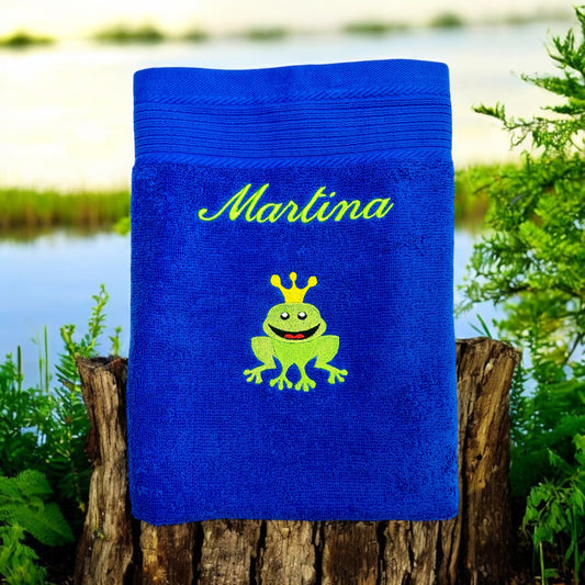 Handtuch mit Froschkönig und Name, Handtuch, Sauna, Wellness, Duschtuch