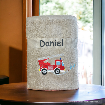 Feuerwehr Handtuch mit Name Duschtuch Kinder Auto Strand personalisiert baden