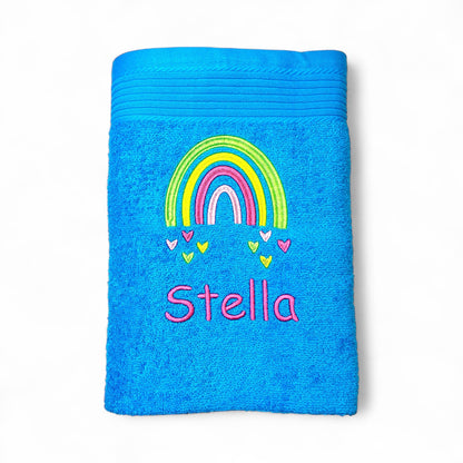Regenbogen Handtuch mit Name bestickt, Duschtuch, Kindergarten, Sport