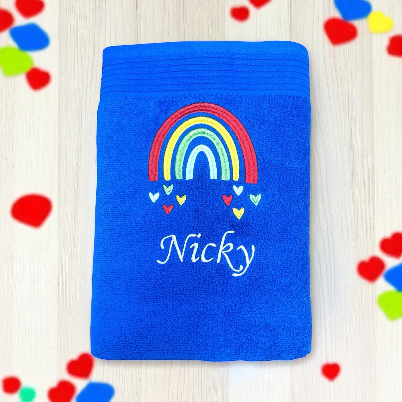 Regenbogen Handtuch mit Name bestickt, Duschtuch, Kindergarten, Sport