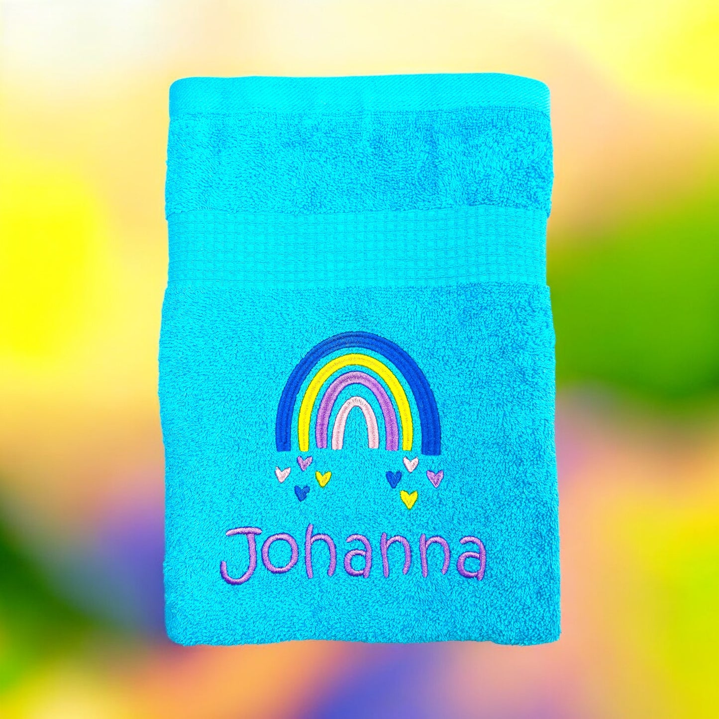 Regenbogen Handtuch mit Name bestickt, Duschtuch, Kindergarten, Sport