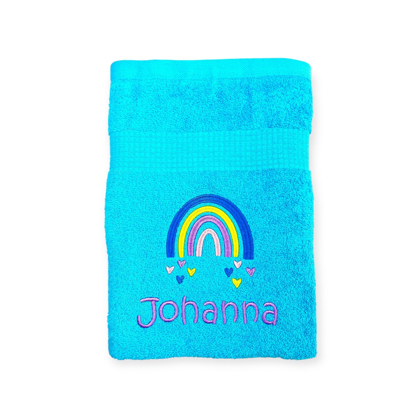 Regenbogen Handtuch mit Name bestickt, Duschtuch, Kindergarten, Sport