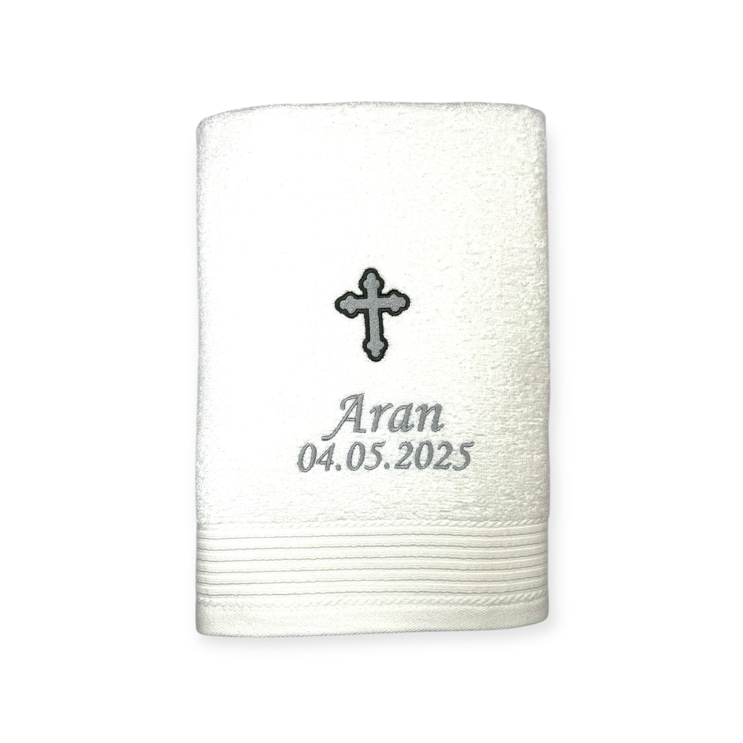 Kreuz Handtuch mit Name und Datum, Sauna, Wellness, Duschtuch, Taufe
